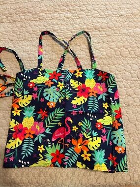 Tropical Floral Tank Top with Flamingo and Pineapple Print